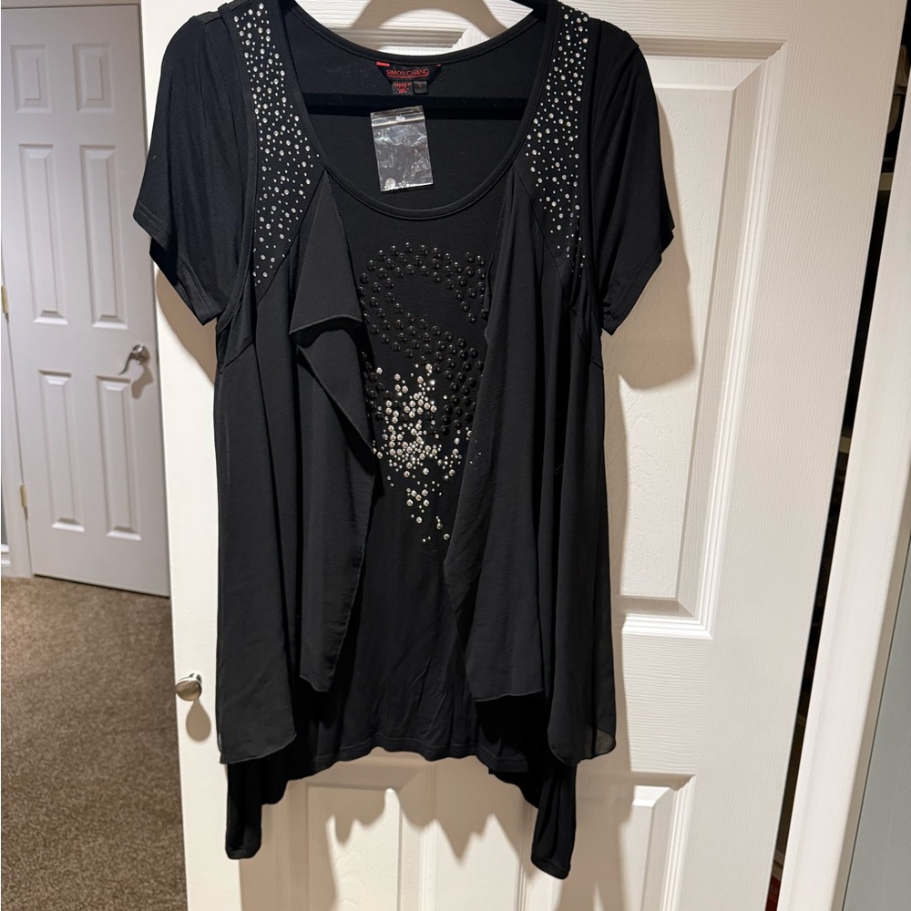 Simon Chang Black Studded Blouse